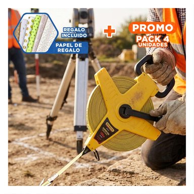 PACK4 MEDIDOR RESISTENTE 50MT CON ASA AMARILLO PARA CAMPO Y+PAPEL REGALO - 1
