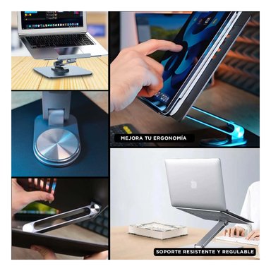 PACK2 PLATAFORMA PARA LAPTOP PLATEADO CON SOPORTE COMODO PARA ESCRITORIO EN CASA Y+PAPEL REGALO - 3