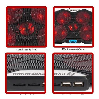 ENFRIADOR PARA LAPTOP 5 VENTILADORES RÁPIDO Y SILENCIOSO NEGRO Y+PAPEL REGALO - 2