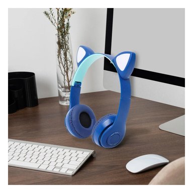 PACK6 AURICULARES TIPO GATO CON LUCES COLOR AZUL PARA OFICINA Y COMPUTADORA Y+PAPEL REGALO - 4