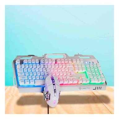 TECLADO MECANICO GAMER CON MOUSE LUZ LED RGB BLANCO PARA COMPUTADORA - 2