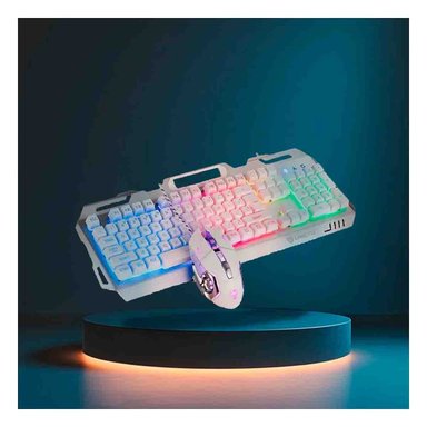 TECLADO MECANICO GAMER CON MOUSE LUZ LED RGB BLANCO PARA COMPUTADORA - 4