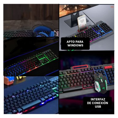 EQUIPO COMPACTO GAMER CON TECLADO Y MOUSE LUZ LED RGB NEGRO Y+LIGAS REGALO - 5