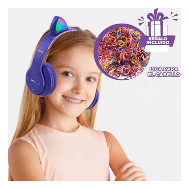 PACK12 AUDIFONOS TIPO GATO CON LUCES MORADO PARA COMPUTADORA Y ESTUDIO - 1