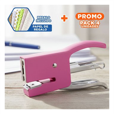 PACK4 LIGERO MINI TIPO ALICATE ROSADO PARA 15 HOJAS OFICINA Y+PAPEL REGALO - 1