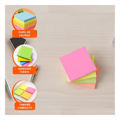 PACK12 ELEMENTOS CUADRADOS ADHESIVOS 7,6CM 4 PZS MULTICOLOR Y+PAPEL REGALO - 3
