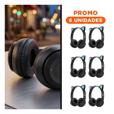 PACK6 AUDIFONOS TIPO GATO CON LUCES COLOR NEGRO PARA COMPUTADORA Y OFICINA - 1