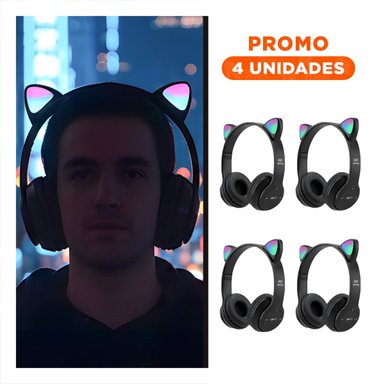 PACK4 AUDIFONOS TIPO GATO CON LUCES NEGRO PARA JUEGOS Y ESCRITURA - 1