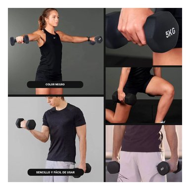 PACK2 MANCUERNA ERGONOMICA NEGRO 5 KG PARA ENTRENAMIENTO Y+PAPEL REGALO - 3