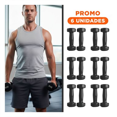 PACK6 DUMBBELL RESISTENTE NEGRO 4 KG PARA ENTRENAMIENTO - 1