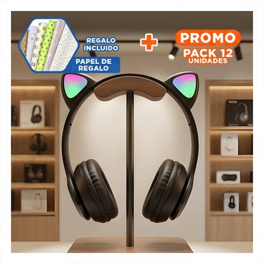 PACK12 AURICULARES TIPO GATO CON LUCES COLOR NEGRO PARA JUEGOS Y TRABAJO DIARIO Y+PAPEL REGALO - 1