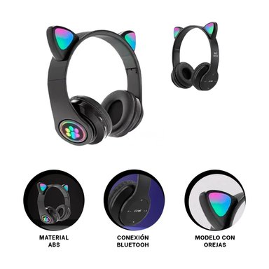 PACK12 AURICULARES TIPO GATO CON LUCES COLOR NEGRO PARA JUEGOS Y TRABAJO DIARIO Y+PAPEL REGALO - 2