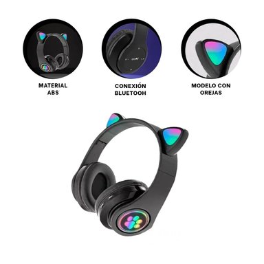 PACK12 AURICULARES TIPO GATO CON LUCES COLOR NEGRO PARA JUEGOS Y TRABAJO DIARIO Y+PAPEL REGALO - 3