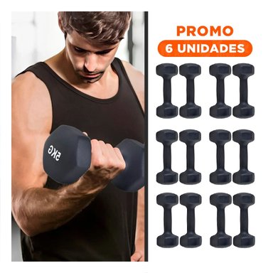 PACK6 DUMBBELL RESISTENTE NEGRO 5 KG PARA ENTRENAMIENTO - 1