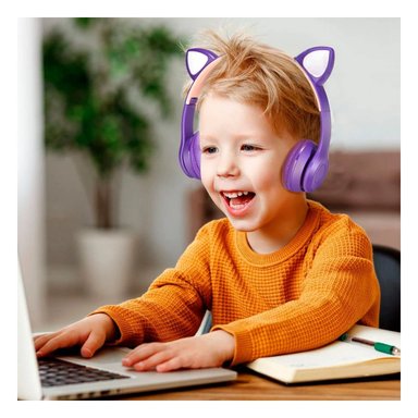 PACK4 HEADSET TIPO GATO CON LUCES MORADO PARA ESTUDIO Y COMPUTADORA Y+REGALO STICKER - 2