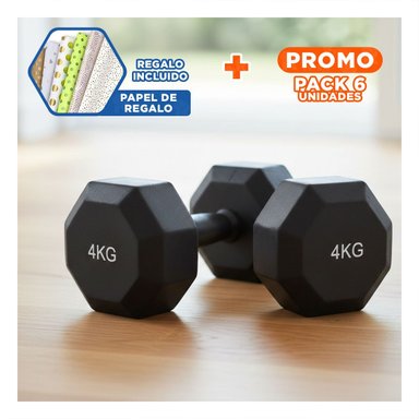 PACK6 MANCUERNA FUNCIONAL NEGRO 4 KG PARA FITNESS Y+PAPEL REGALO - 1