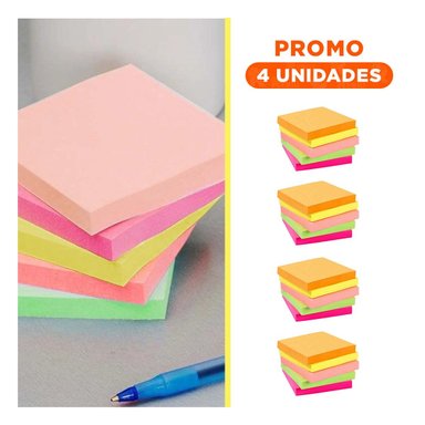 PACK4 PAPELITOS POST IT 5 COLORES ADHESIVOS PARA ESCRITORIO Y+REGALO STICKER - 1
