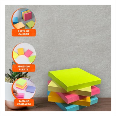 BLOC CUADRADO ADHESIVO 3,8CM 4 PZS MULTICOLOR OFICINA Y+PAPEL REGALO - 3