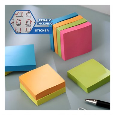NOTAS CUADRADAS ADHESIVAS 3,8CM 4 PZS MULTICOLOR Y+REGALO STICKER - 1