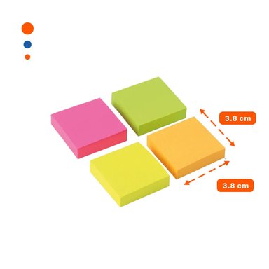 NOTAS CUADRADAS ADHESIVAS 3,8CM 4 PZS MULTICOLOR Y+REGALO STICKER - 4
