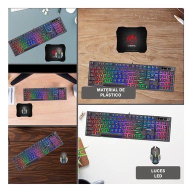 KIT DE ACCESORIOS GAMER CON TECLADO MOUSE Y MOUSE PAD NEGRO PARA PC Y+POST IT - 1