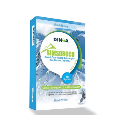 SUPLEMENTO DINOA CÁPSULAS BLANDAS SIMSOROCH (HOJAS DE COCA GUARANÁ MUÑA CAFÉ VERDE AJOS CÚRCUMA JENGIBRE) 10 UNIDADES