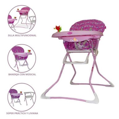 SILLA COMER EBABY BADALA ROSADO PARA BEBÉ PLEGABLE