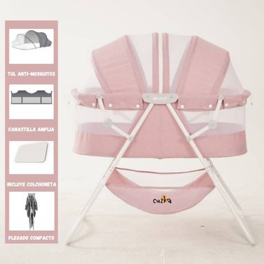 CUNA PORTÁTIL EBABY DOLLY METAL ROSADO PLEGABLE