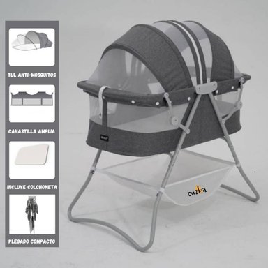 CUNA PORTÁTIL EBABY DOLLY METAL GRIS PLEGABLE