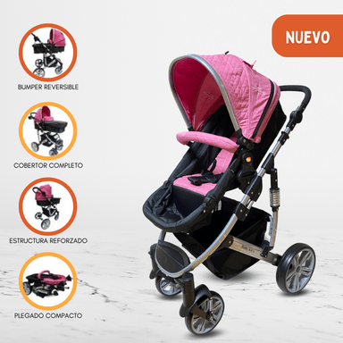 COCHE MOISÉS DEPORTIVO BABY KITS SPRING ROSADO PARA BEBÉ PINK