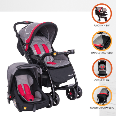 COCHE CUNA EBABY BRAVIAR ROJO TRAVEL SISTEM PARA BEBÉ