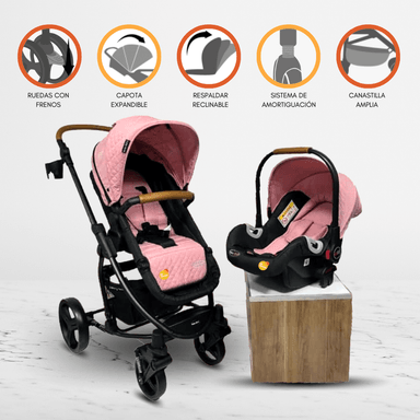 COCHE TRAVEL SYSTEM BABY KITS PRIMA PLUS ROSADO PARA BEBÉ