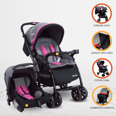 COCHE CUNA EBABY BRAVIAR ROSADO TRAVEL SISTEM PARA BEBÉ
