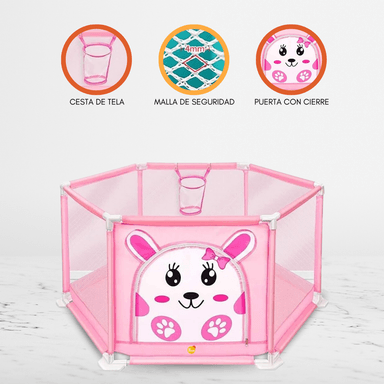 CUNA CORRAL FENCE ALGODÓN ROSADO CON PELOTAS PARA NIÑOS