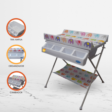 BAÑERA CAMBIADOR INFANTI ELEPHANTS AGUA PLEGABLE PARA BEBÉ