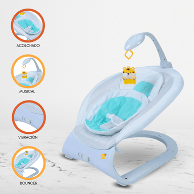 SILLA MECEDORA MUSICAL BAUNCER PARA BEBÉS «3D» LIGHT BLUE