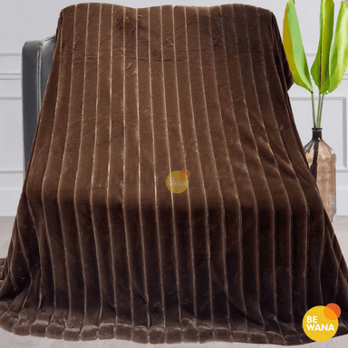 MANTA CASATEX QUEEN MARRÓN ANTIALÉRGICA PIEL CONEJO ALTO RELIEVE A RAYAS COFFE