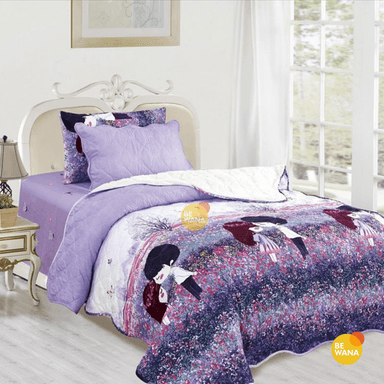 EDREDÓN CASATEX 1.5 PLAZAS MORADO TELA HIPOALERGÉNICO CON CARNERO + SET SÁBANAS