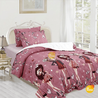 EDREDÓN CASATEX 1.5 PLAZAS ROSADO TELA HIPOALERGÉNICO CON CARNERO + SET SÁBANAS