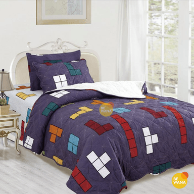 EDREDÓN CASATEX 1.5 PLAZAS MORADO TELA HIPOALERGÉNICO CON CARNERO + SET SÁBANAS