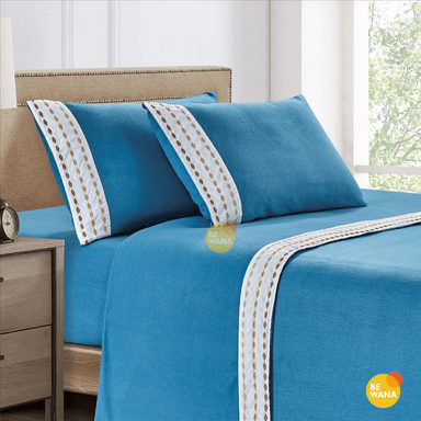 SET SÁBANAS CASATEX 2 PLAZAS POLAR CELESTE BORDADA ULTRA SUAVE 4 PIEZAS