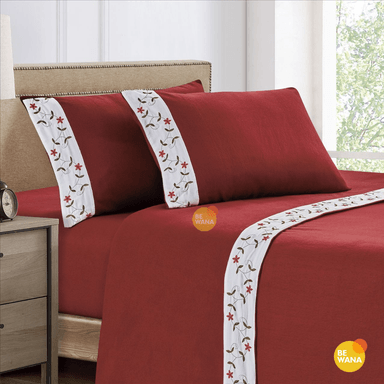 SET SÁBANAS CASATEX 2 PLAZAS POLAR VINO BORDADA ULTRA SUAVE 4 PIEZAS