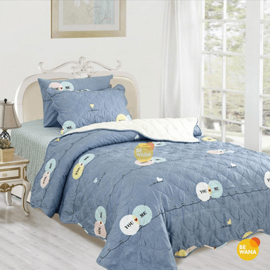 EDREDÓN CASATEX 1.5 PLAZAS CELESTE TELA HIPOALERGÉNICO CON CARNERO + SET SÁBANAS