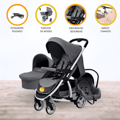 COCHE PASEO CARESTINO LONDON GRIS CON ACCESORIOS
