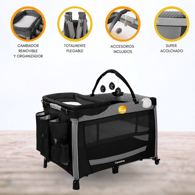 CUNA CORRAL CARESTINO GENOVA METAL NEGRO PLEGABLE