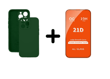 CASE IPHONE 15 PRO MAX VERDE SILICON + VIDRIO TEMPLADO - 1