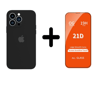CASE IPHONE 15 PRO MAX NEGRO SILICON + VIDRIO TEMPLADO - 1