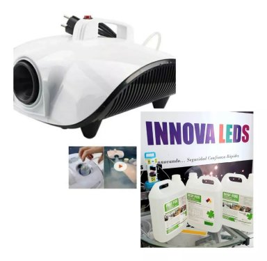 MAQUINA FUMIGADORA DE HUMO INNOVA LEDS + GALON DESF FOG PARA DESINFECCION