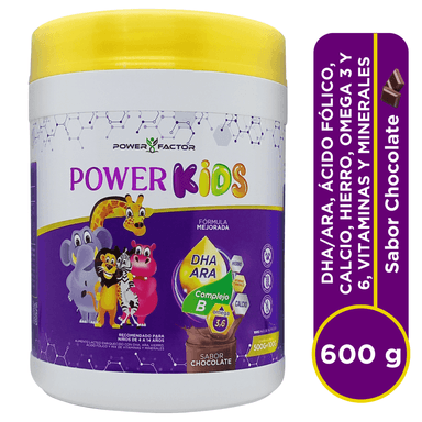 SUPLEMENTO POWER FACTOR NUTRICIONAL POWER KIDS CHOCOLATE FRASCO 600 G