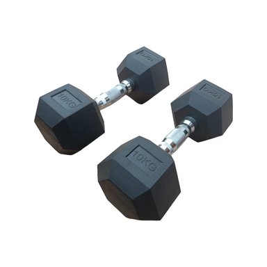 PAR MANCUERNAS PESAS CROMADAS HEXAGONALES DE CAUCHO 10 KG